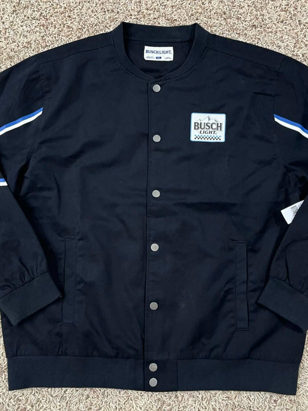 Busch Light Men’s Full-Snap Racing Bomber Jacket Black, Size XXL (New)